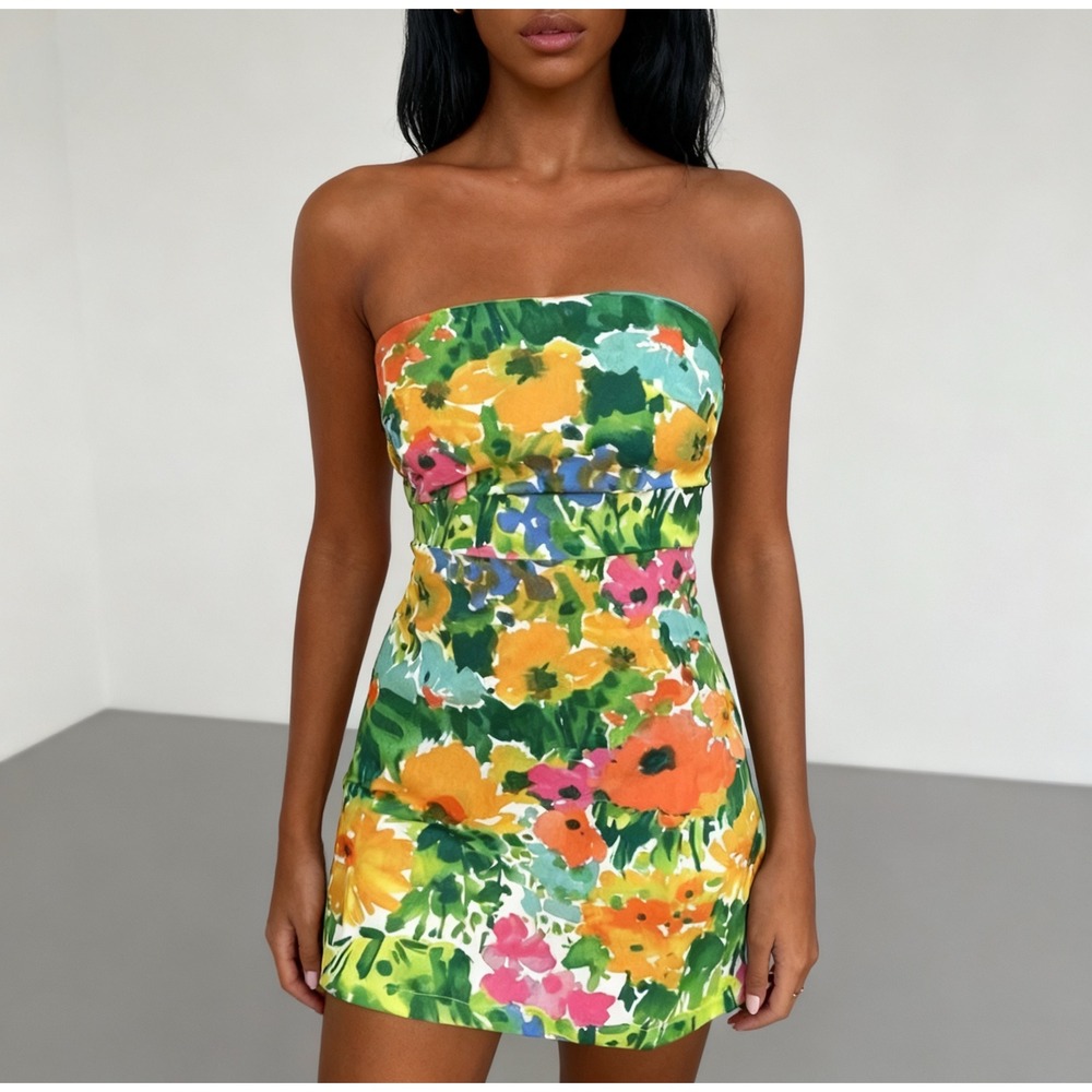 With Jean‎ Lala Splice Dress Floral Resort Wear Wedding Guest Summer Size XS